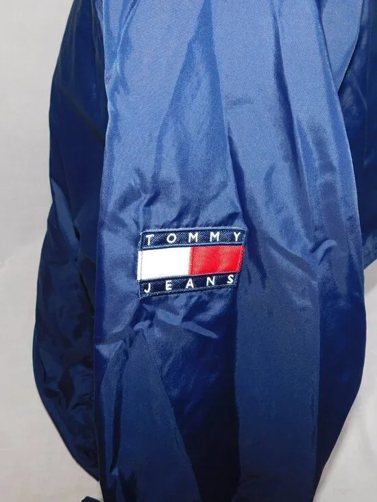 VTG 90s Y2K Tommy Jeans Hilfiger mens L Full Zip Blue Windbreaker Jacket - Picture 10 of 16